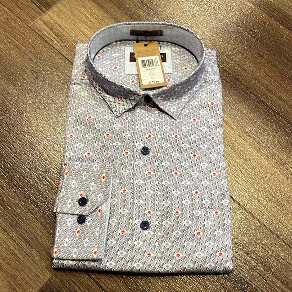 NWT Johnston & Murphy Blue Patterned Men's Shirt - Picture 2 of 5